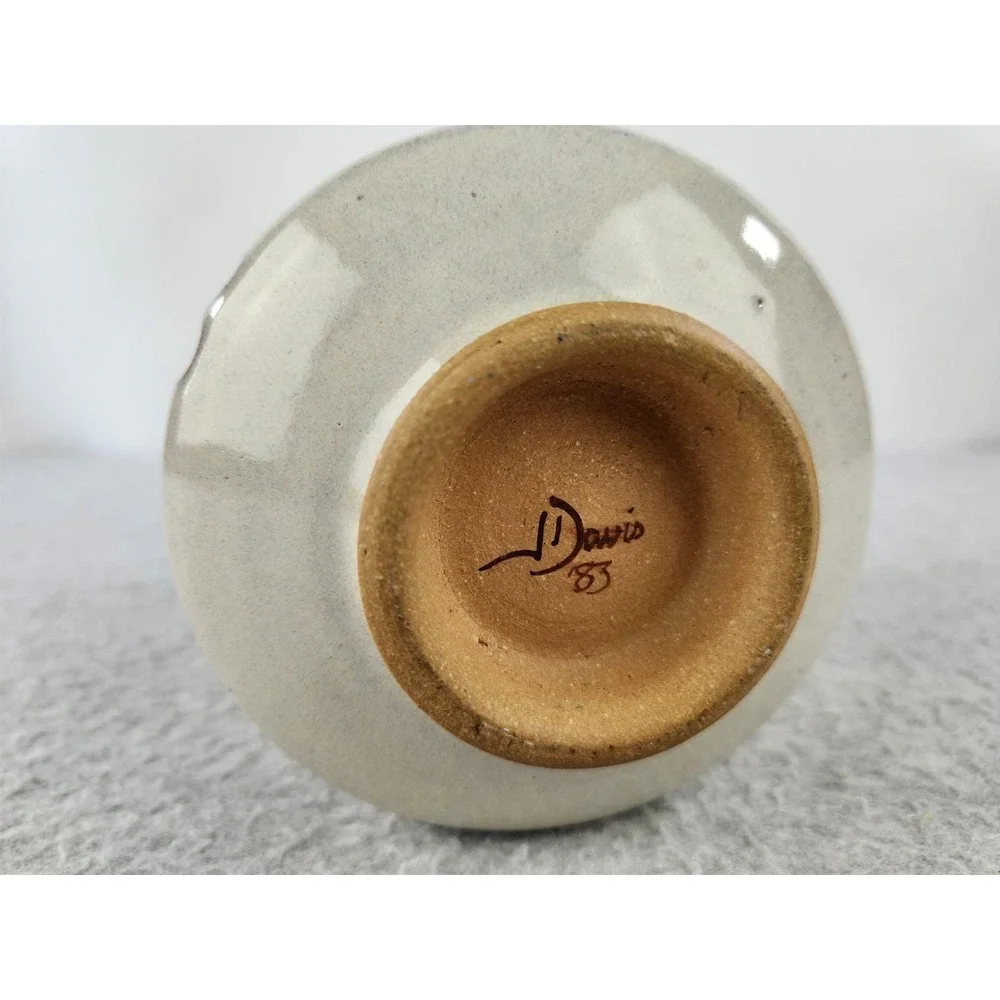 Vtg Welsh Art‎ Pottery Candle Vase Pillar Gray Davis Heart Flowers Clovers 1983